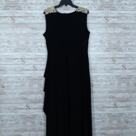 R&M Womens Evening Gown Size 18 Sleeveless Dress Gold Embroidery Side Slit 742A - Picture 4 of 10